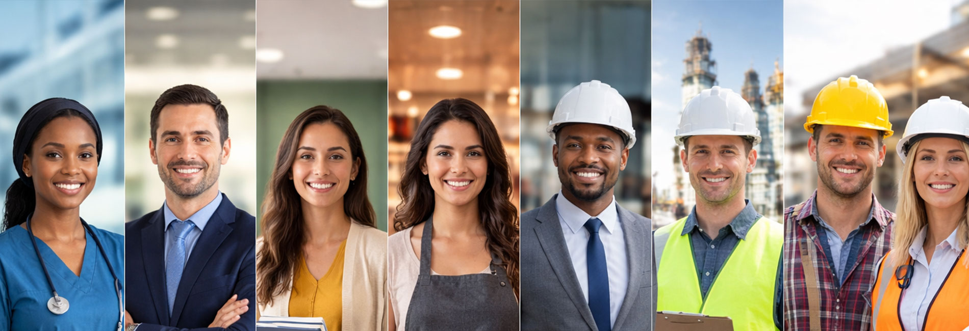 Collage of people in various job types