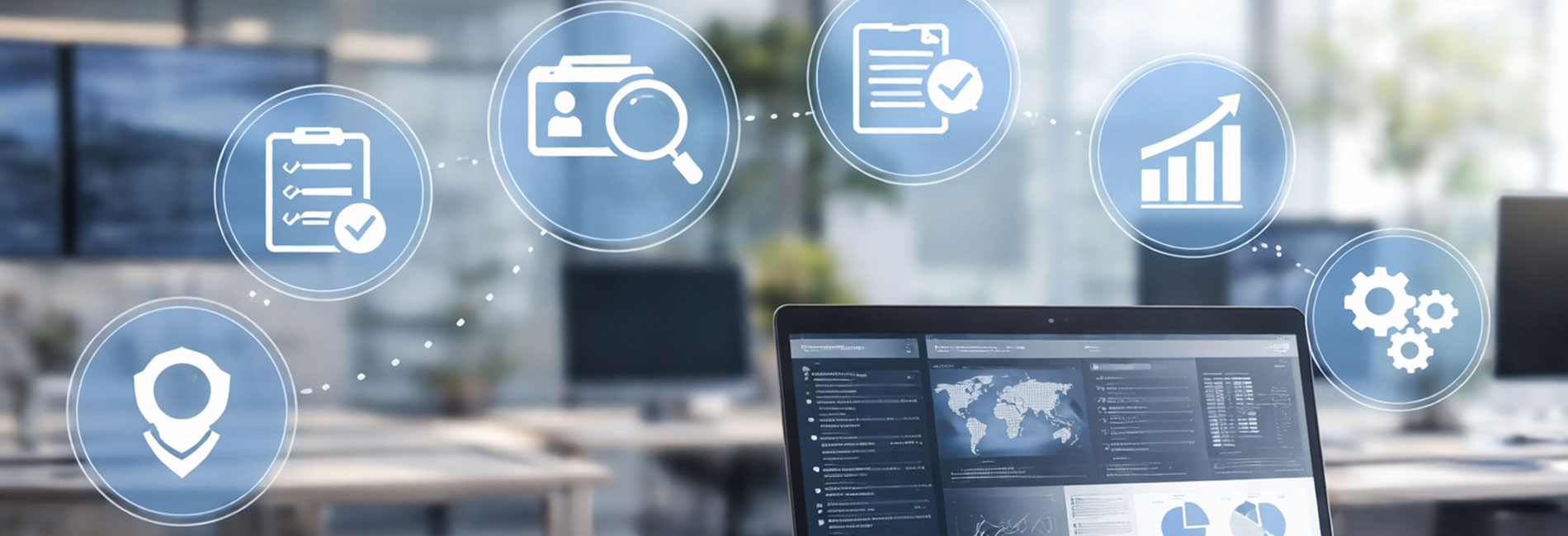 Computer screen and digital icons